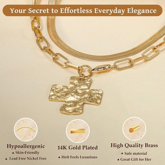 Easter Gifts for Women Chunky Cross Necklace for Women Trendy 14K Gold Plated Si - Picture 6 of 9